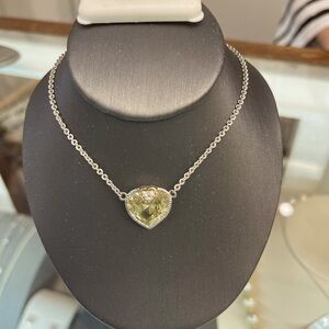 Judith Ripka canary yellow  with diamonds Heart Necklace